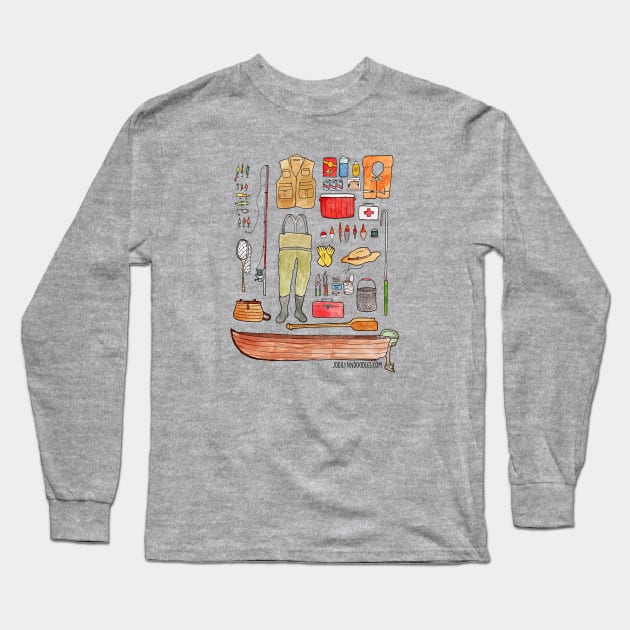 Fishing Gear Long Sleeve T-Shirt by JodiLynnDoodles